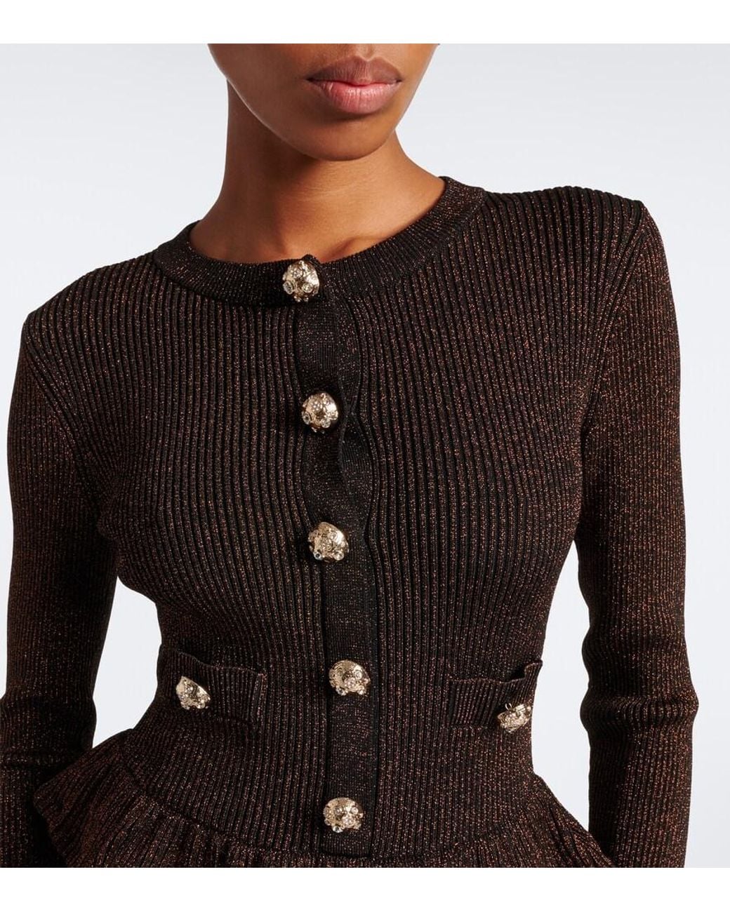 Self-Portrait Brown Peplum Lurex Minidress