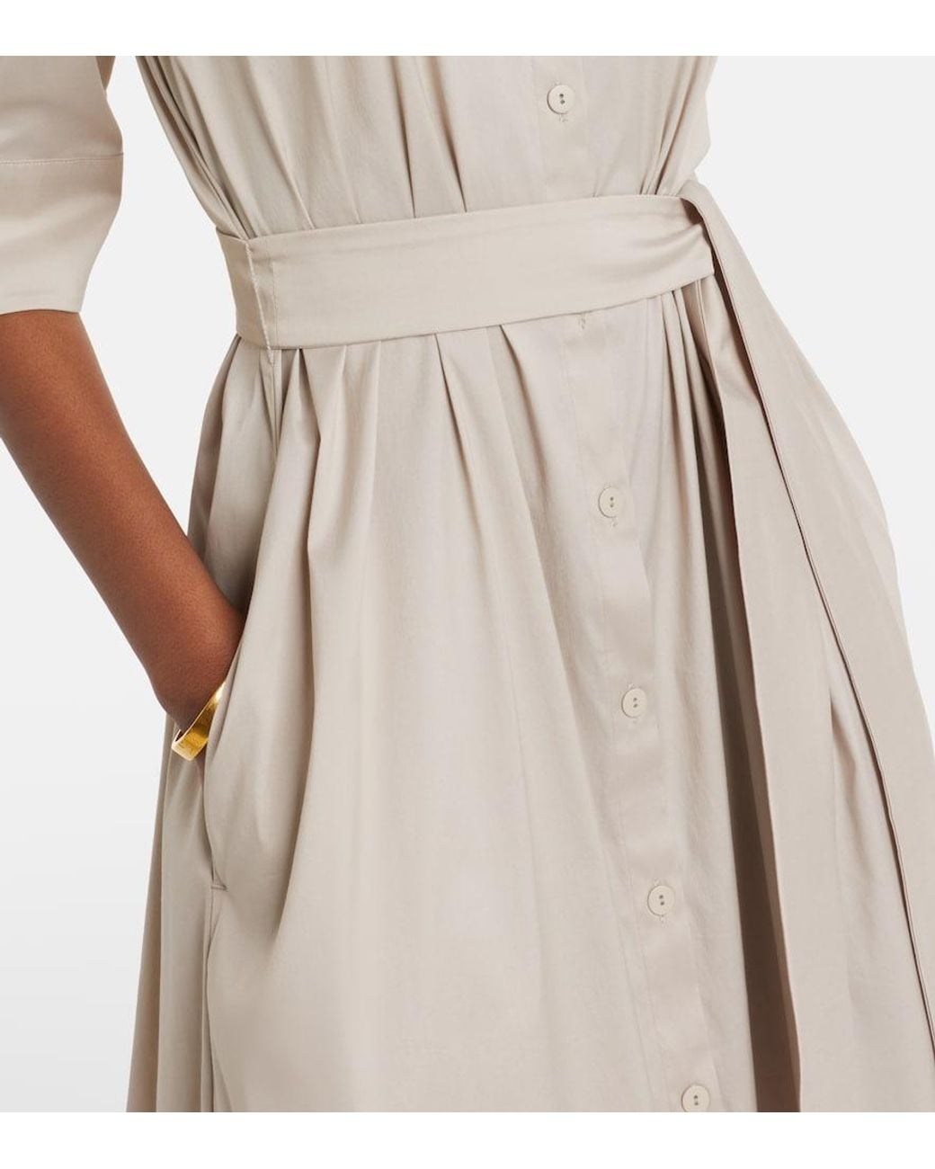 Max Mara Natural Cognac Cotton-Blend Midi Dress