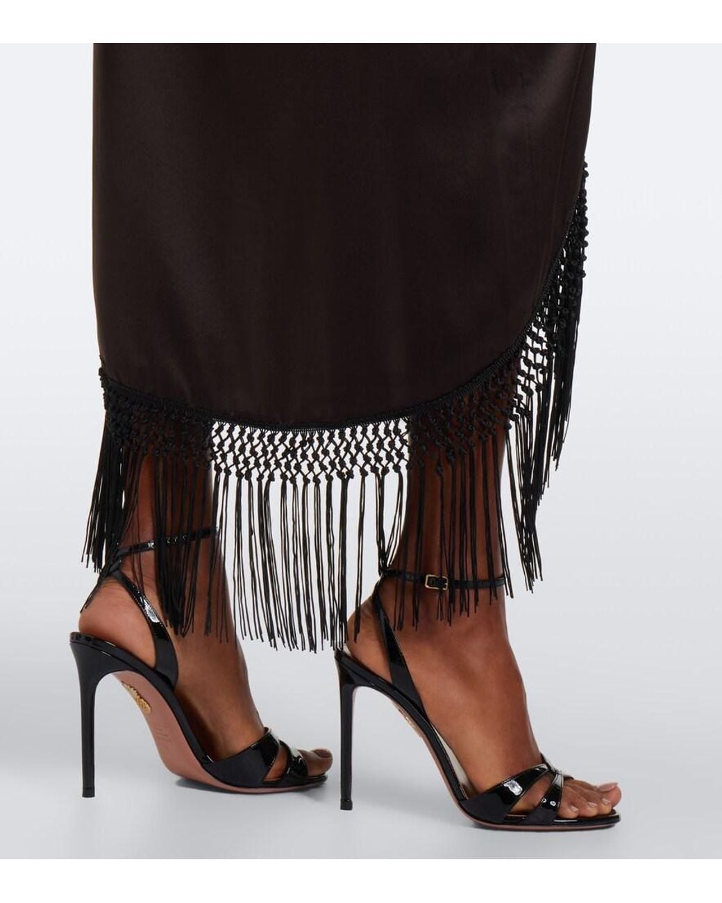 SIR. Lula Fringed Asymmetric Silk Maxi Dress in Black | Lyst
