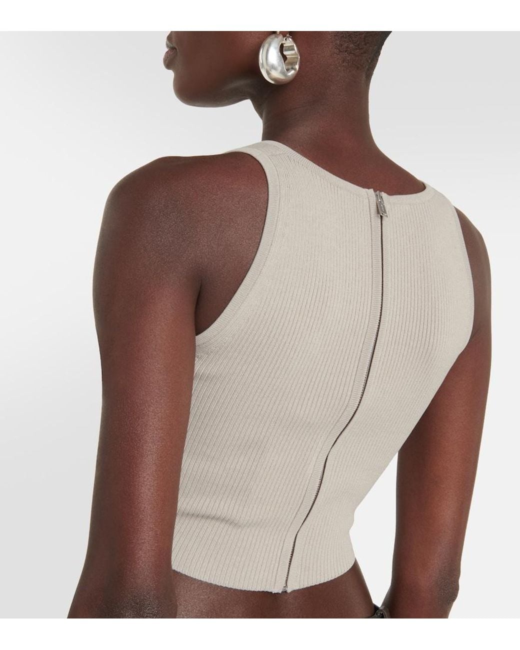 Dion Lee White Cropped Ribbed-Knit Bustier