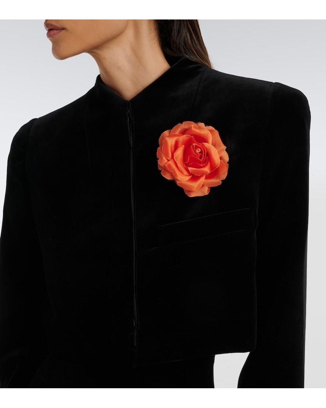 Khaite Black Samo Floral-Applique Cropped Velvet Jacket