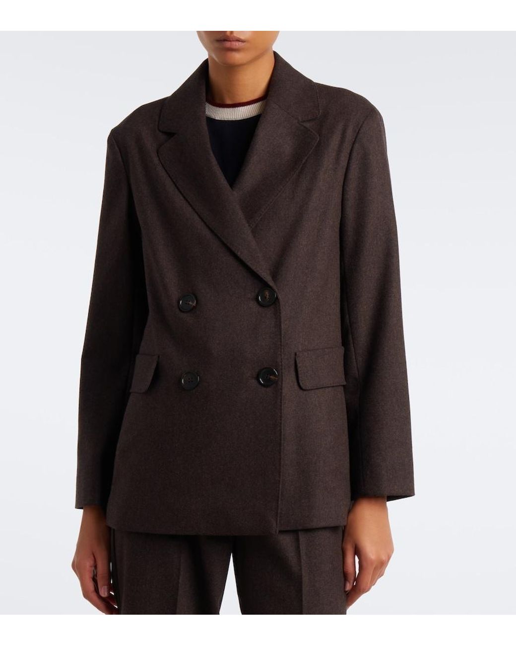 Max Mara Brown Double-Breasted Wool Blazer