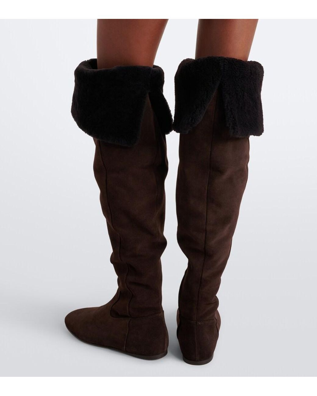 Yves Salomon Black Shearling And Suede Knee-High Boots