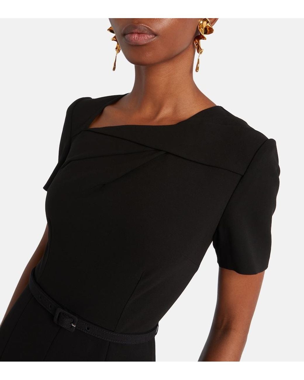 Roland Mouret Black Belted Crepe Midi Dress