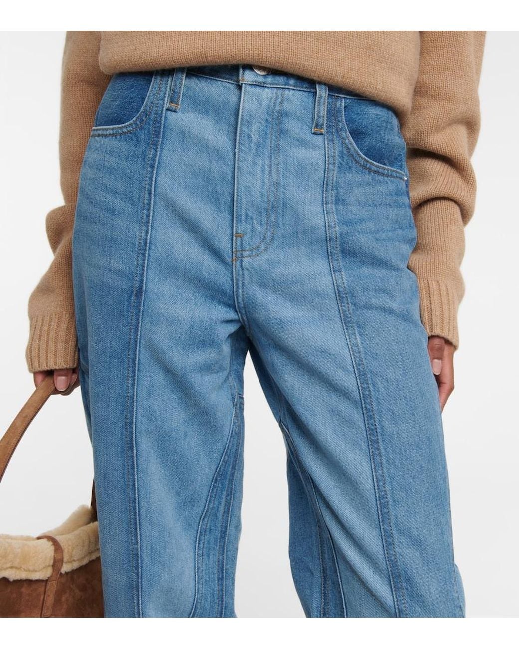 FRAME Blue Warped Stripe Barrel High-rise Jeans