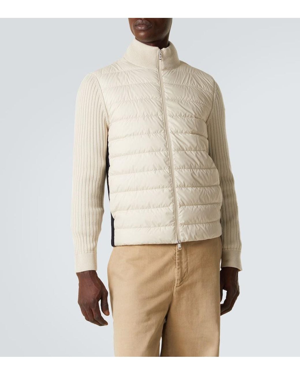 Moncler Natural Down-Paneled Wool-Trimmed Zip-Up Cardigan for men