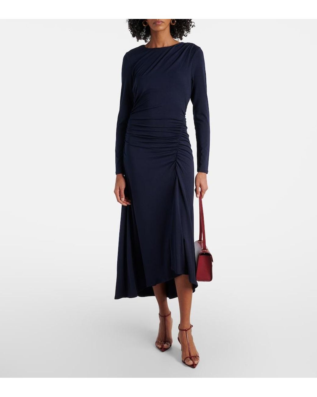 Veronica Beard Blue Gathered Midi Dress