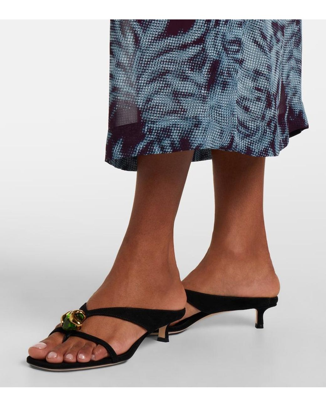 Jimmy Choo Black Emeri Stone Suede Thong Sandals