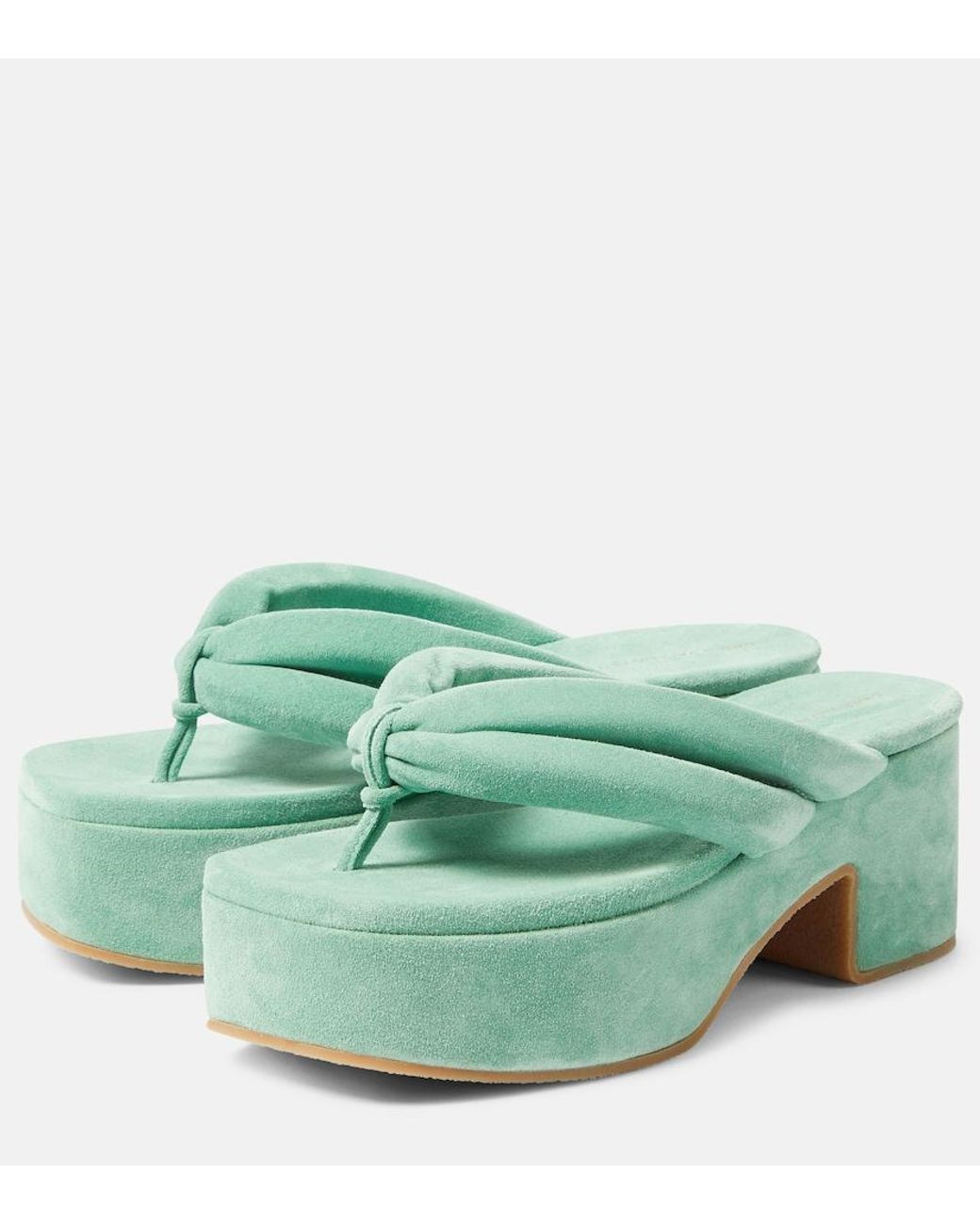 Dries Van Noten Green Suede Platform Thong Sandals