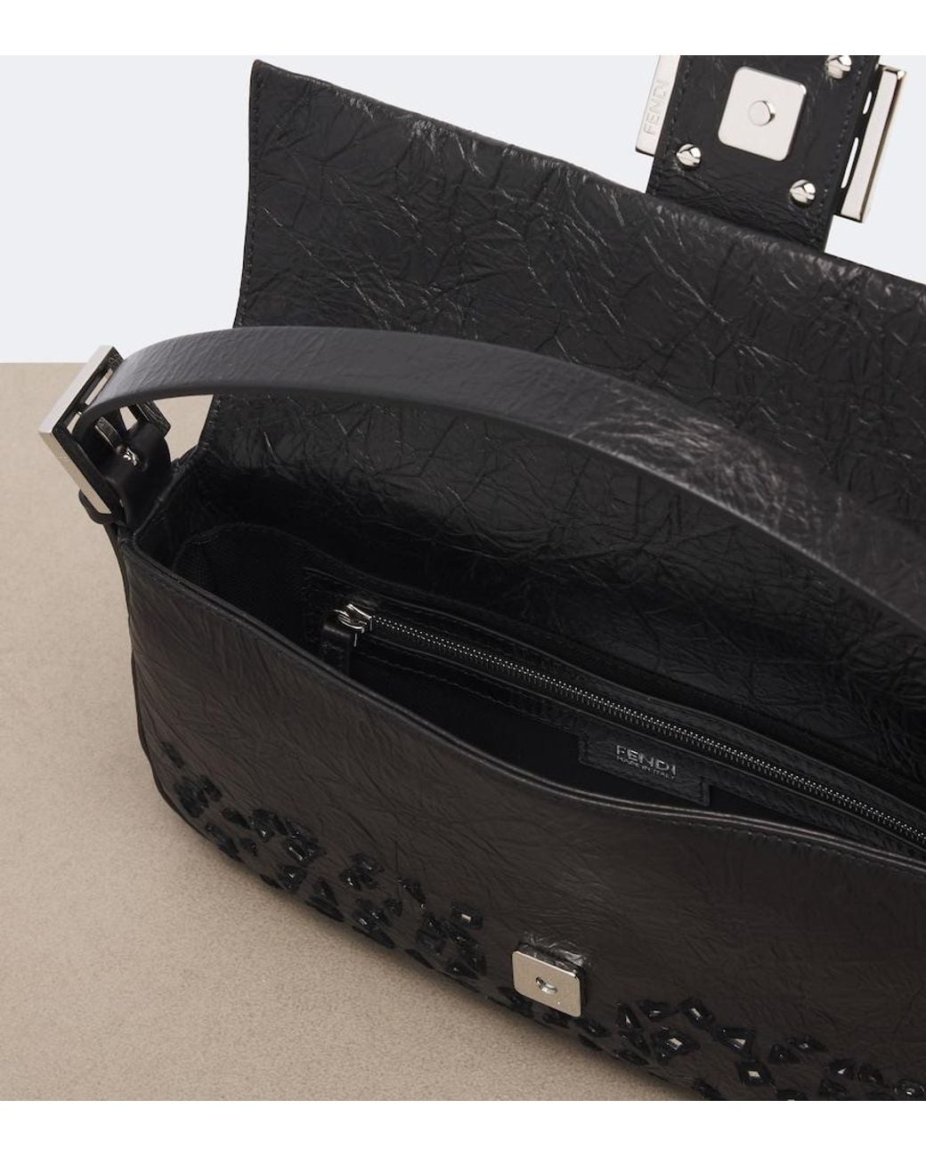Fendi Black Baguette Small 26424 Leather Shoulder Bag