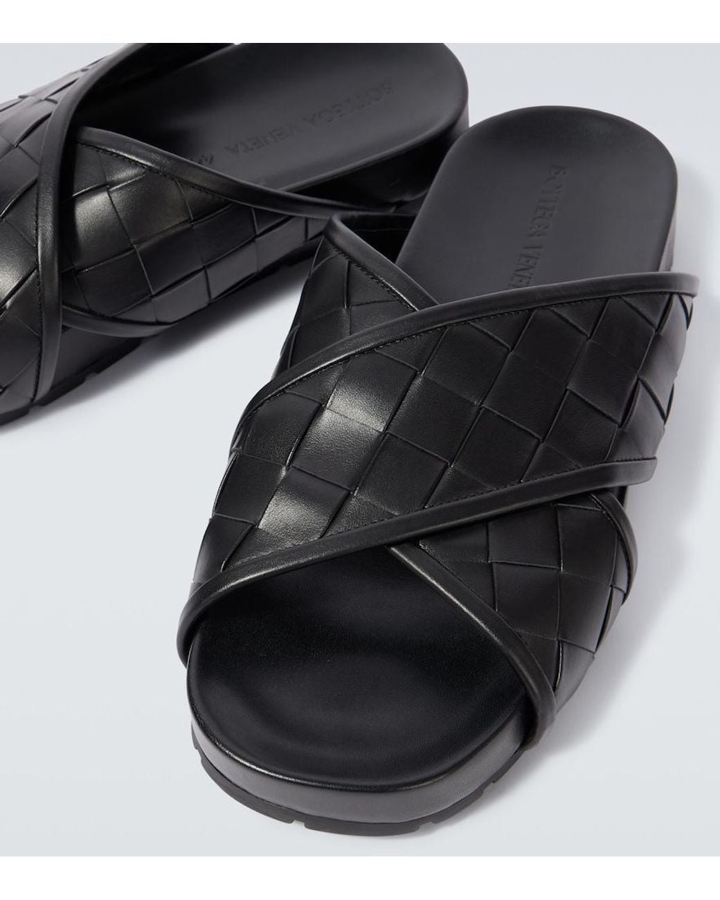 Bottega Veneta Black Leather Tarik Slides for men