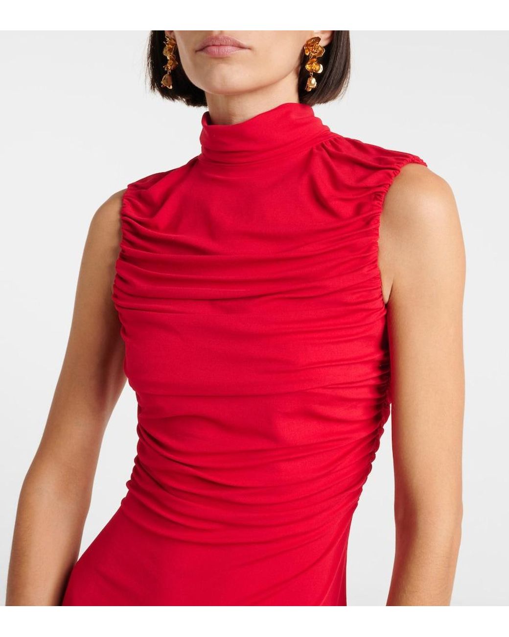 Magda Butrym Red Floral-Applique Ruched Jersey Gown
