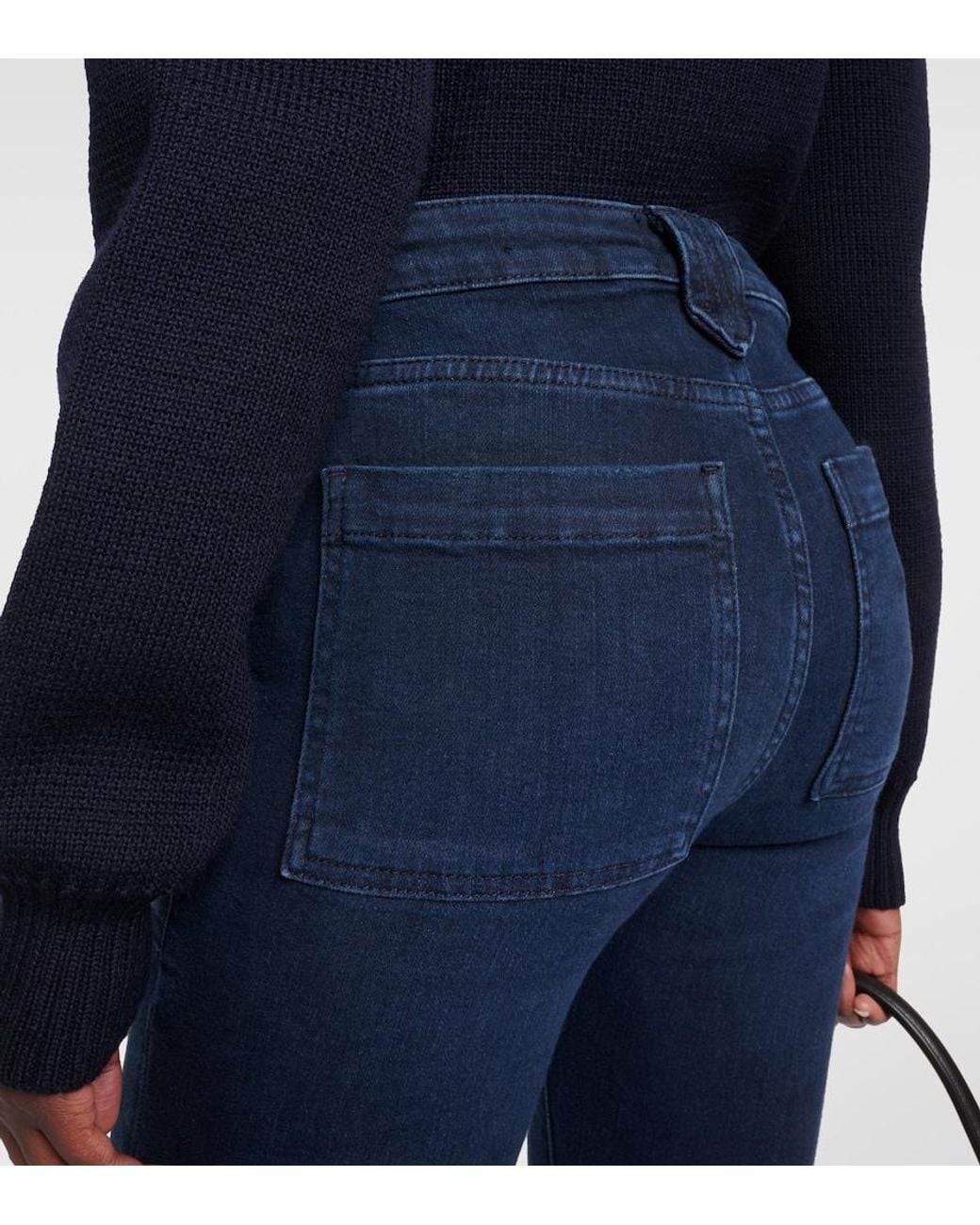 FRAME Blue Le High Flare Trapunto High-Rise Flared Jeans