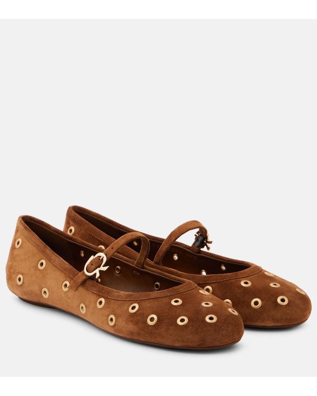 Gianvito Rossi Brown Studded Suede Mary Jane Flats