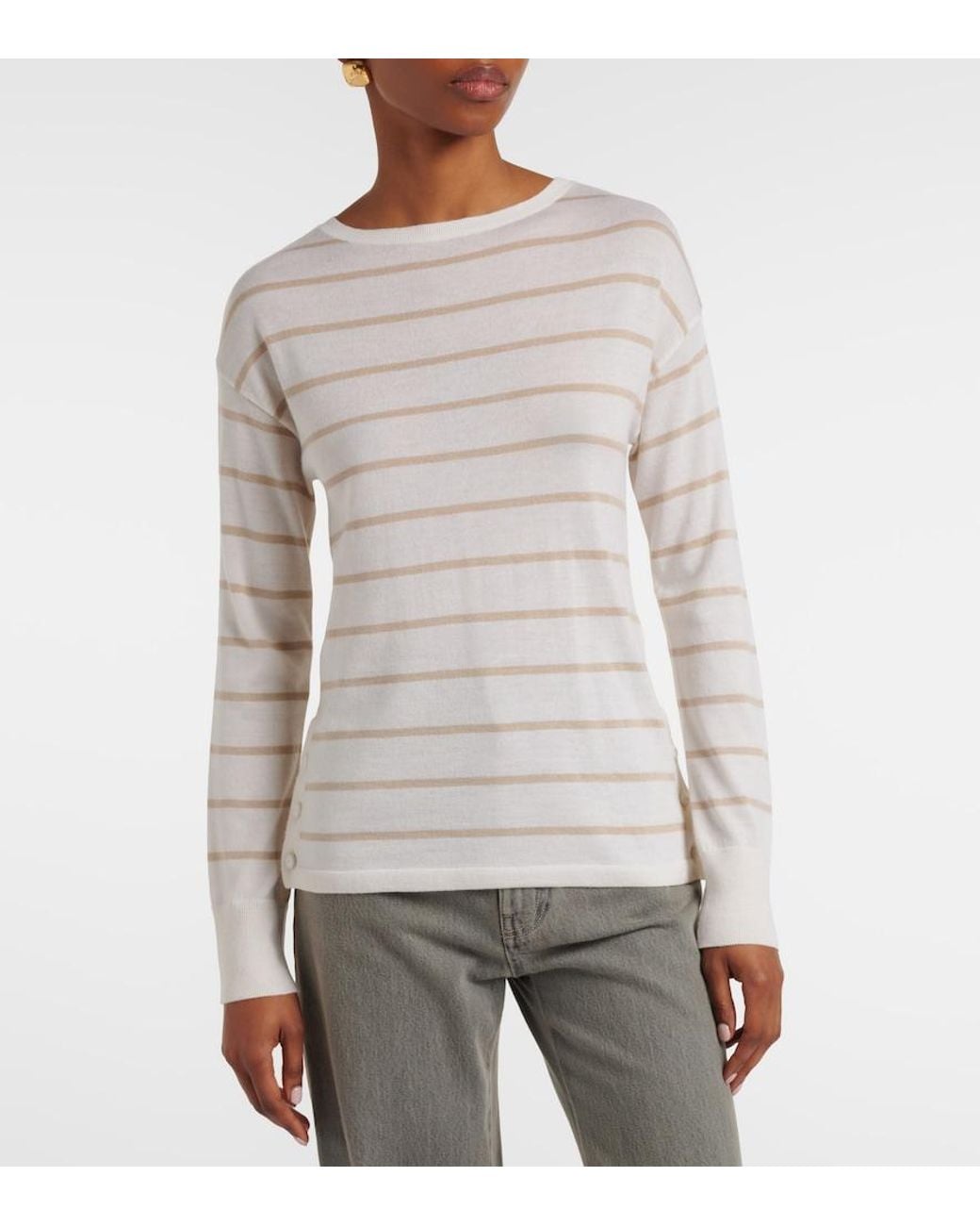 Max Mara White Striped Cashmere And Silk Sweater