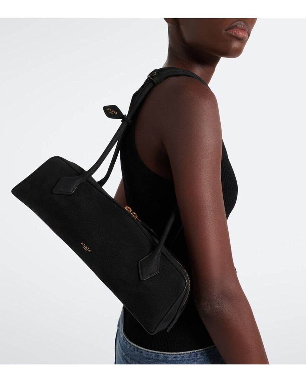 Alaïa Black Le Teckel Medium Suede Shoulder Bag