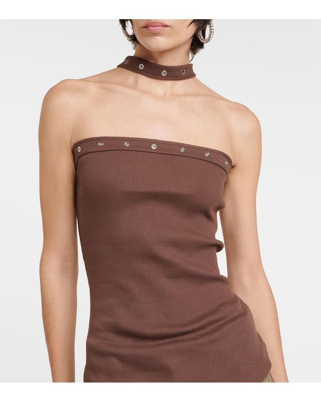 The Attico Brown Ribbed-Knit Halterneck Jersey Top