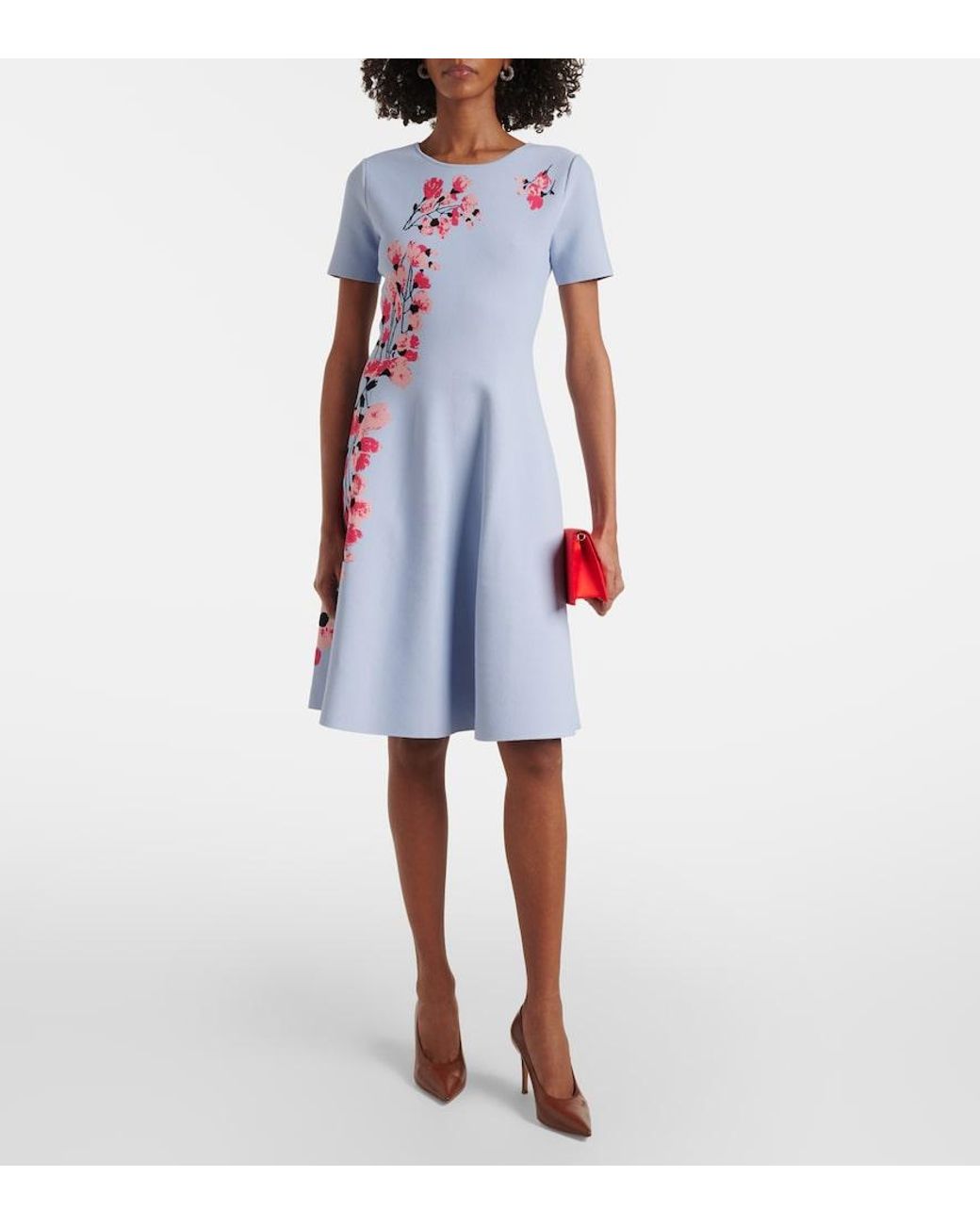 Carolina Herrera Blue Floral Jacquard Midi Dress