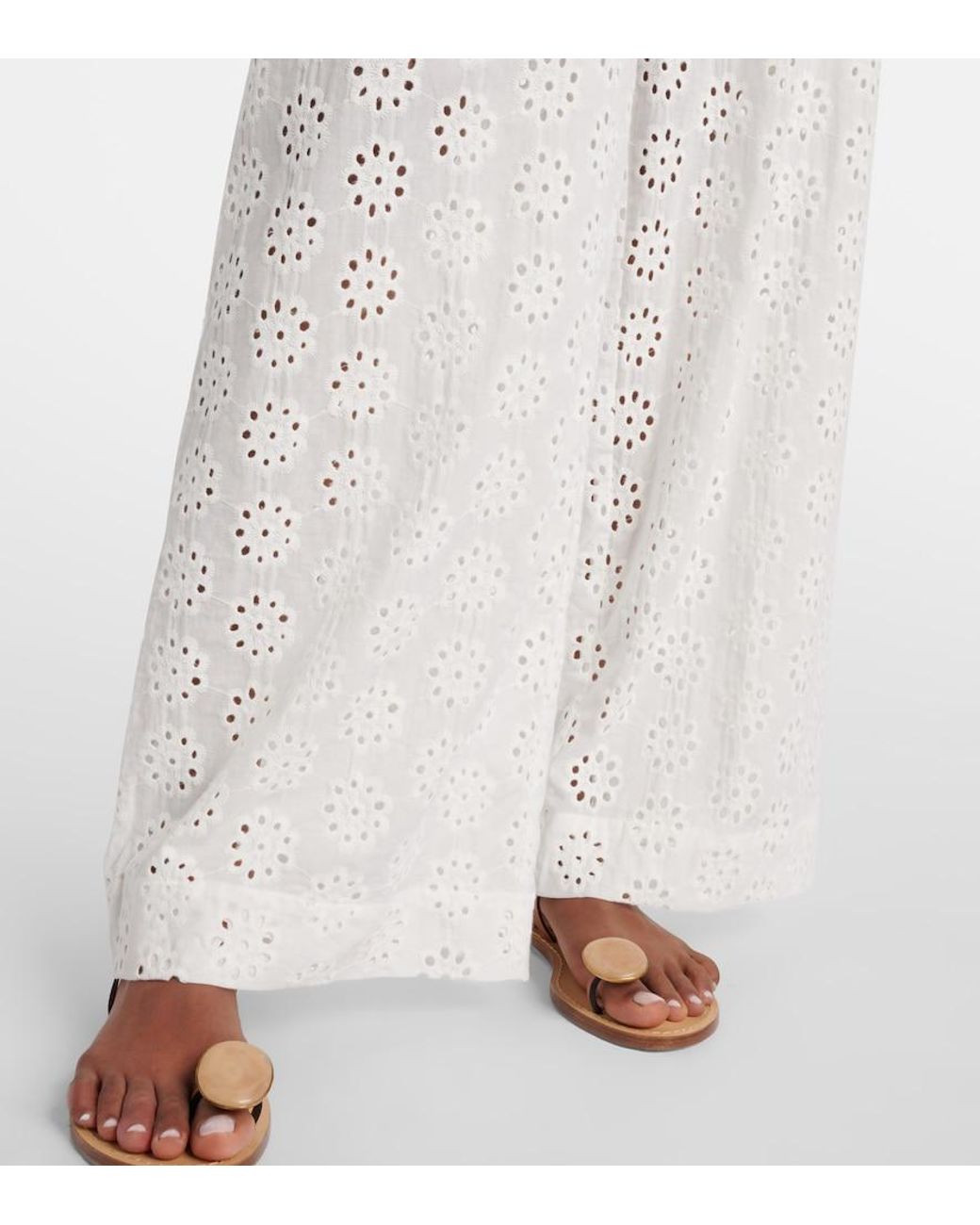 Staud White Bonfire Eyelet Cotton Wide-Leg Pants