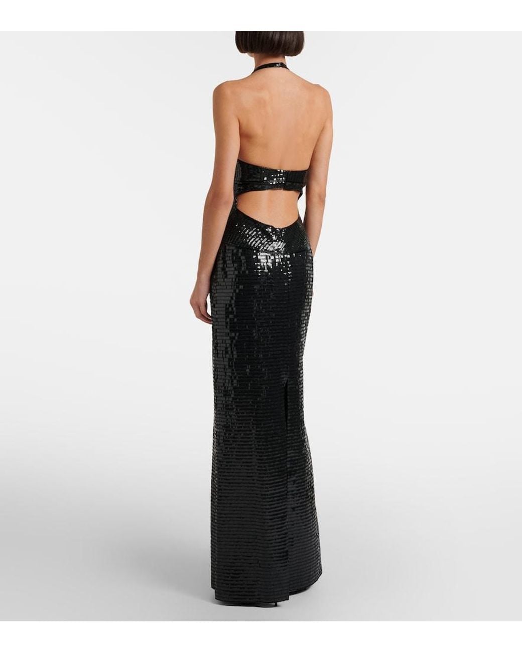 Roberto Cavalli Black Sequined Halterneck Silk Gown