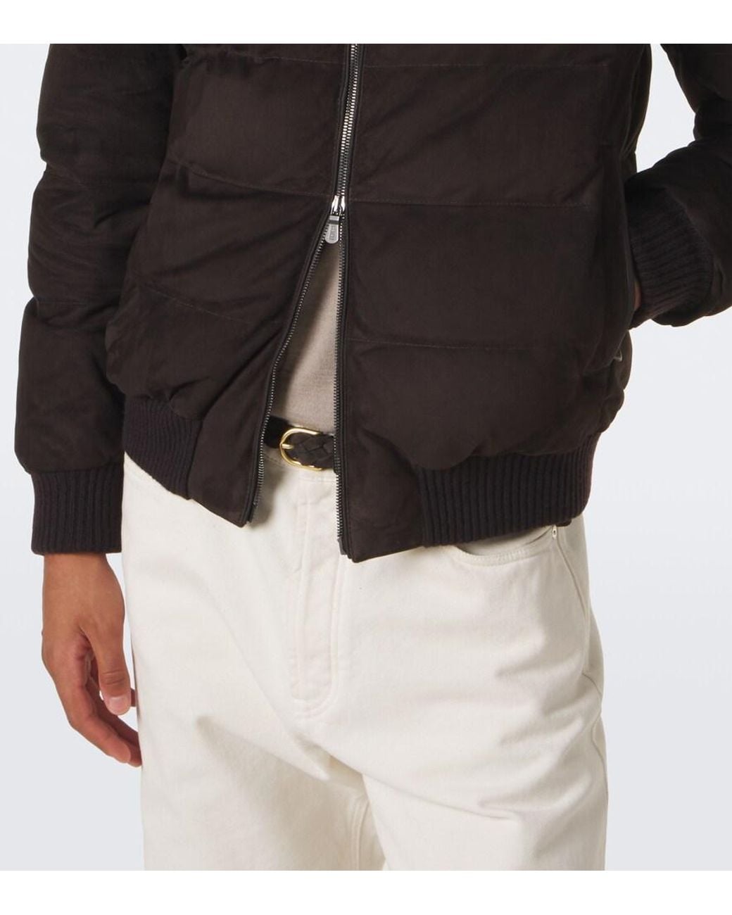 Fedeli Black Padded Suede Bomber Jacket for men