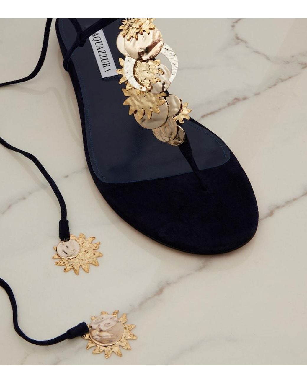 Aquazzura Blue Night Stars Embellished Suede Thong Sandals