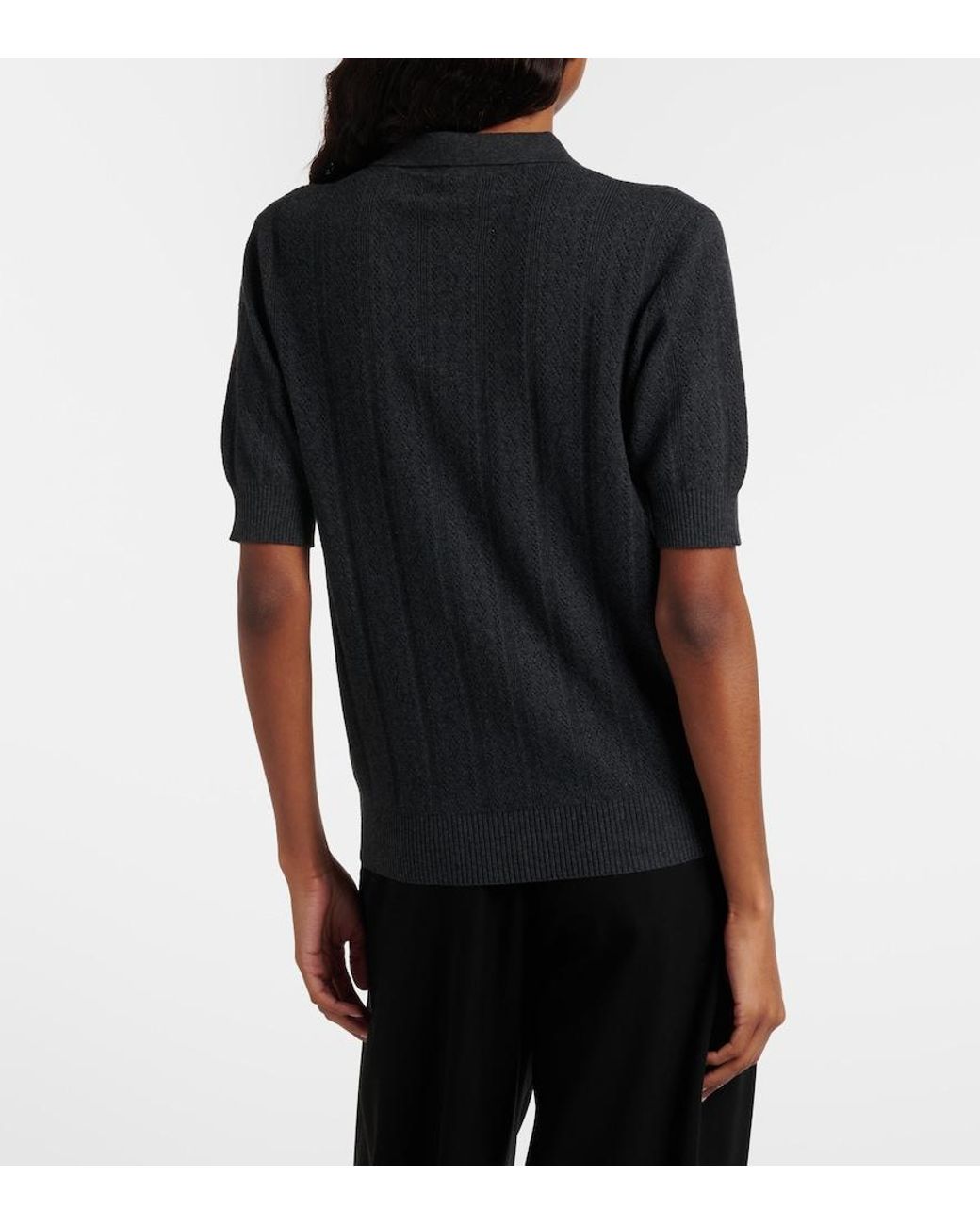 Lisa Yang Black Cristine Cotton And Cashmere Polo Sweater
