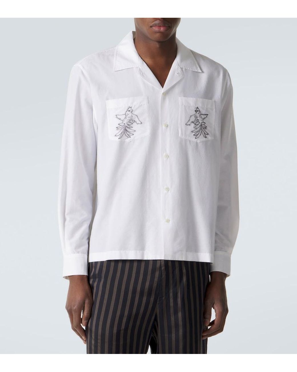 Bode White Embroidered Cotton And Silk Shirt for men