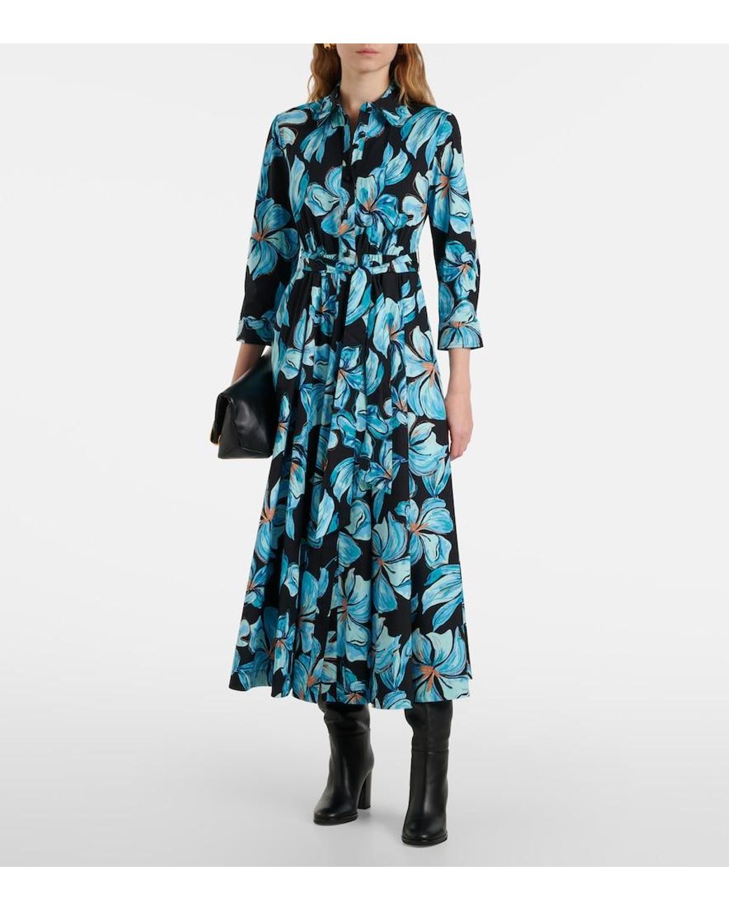 Diane von Furstenberg Blue Blaine Floral Cotton Maxi Dress
