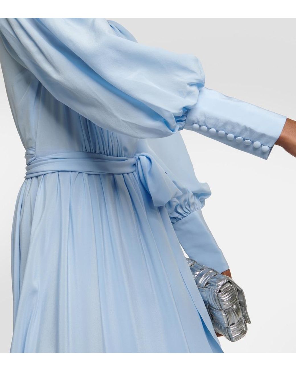 Costarellos Blue Draped Silk Midi Dress