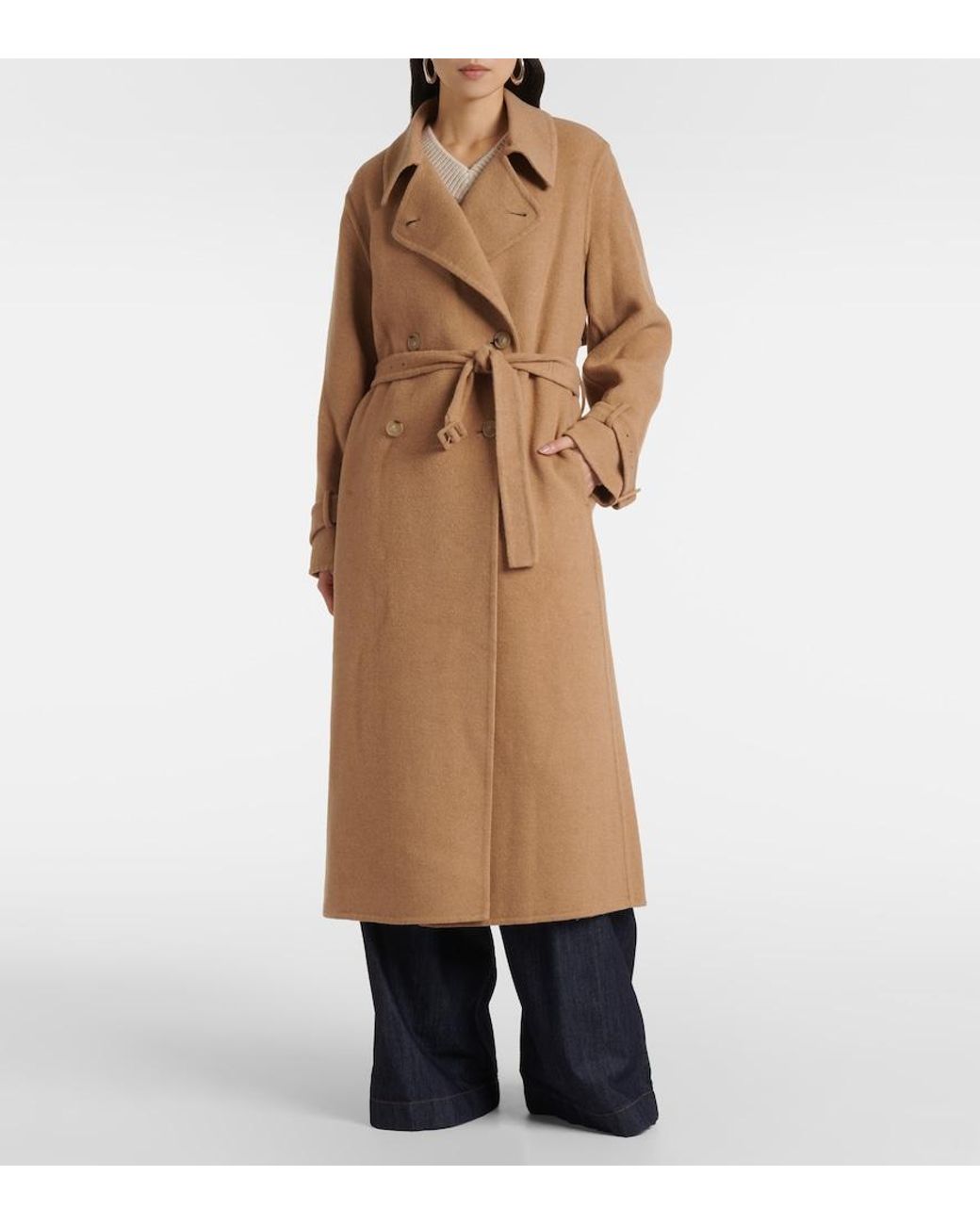 Vince Natural Belted Double-Breasted Wool Coat