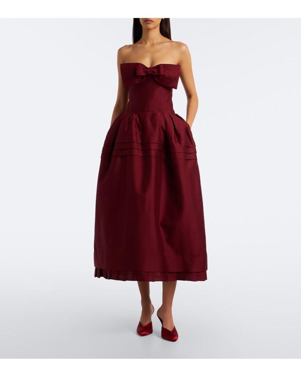 ShuShu/Tong Red Bow-Detail Wool And Silk Blend Bustier Dress