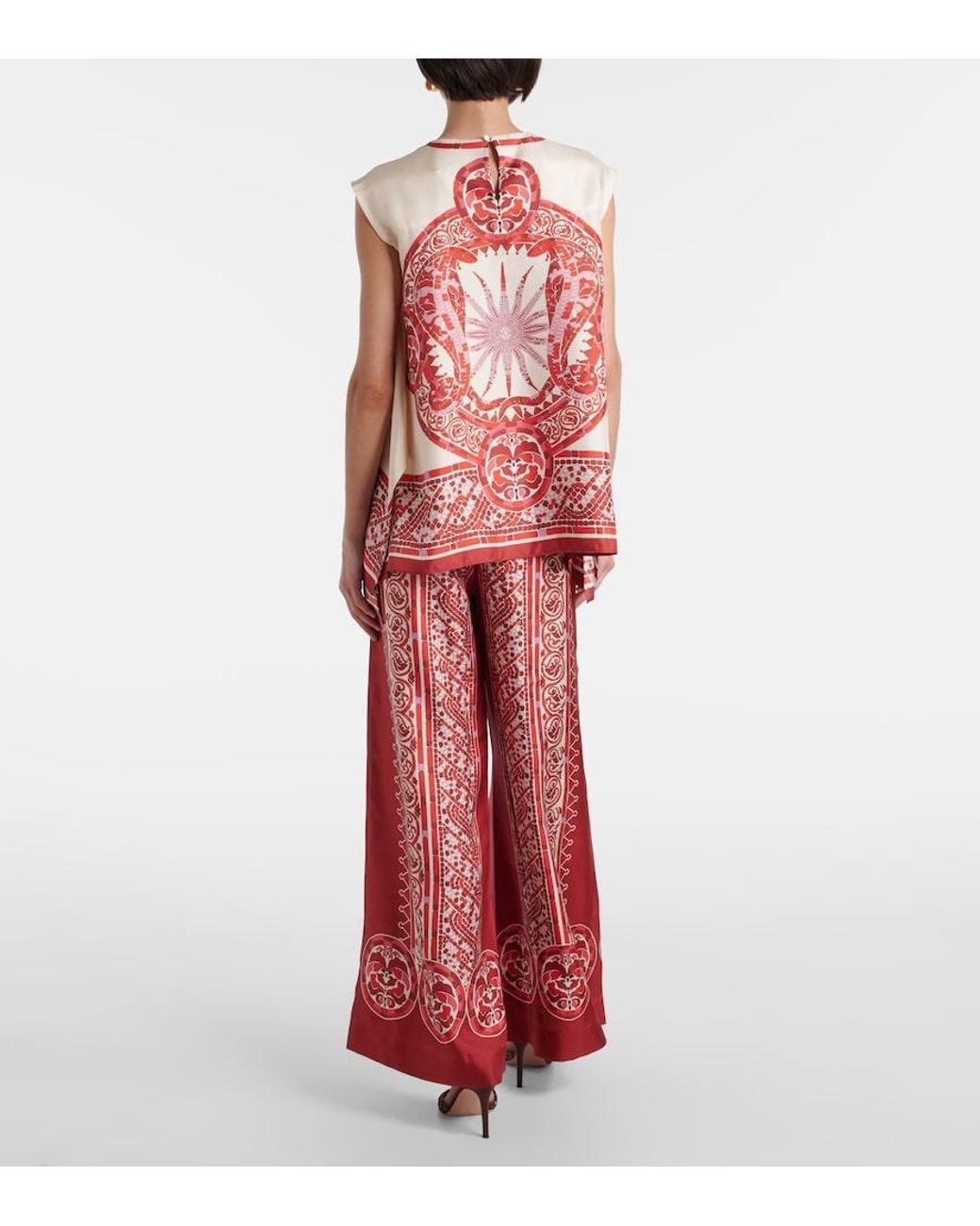 LaDoubleJ Red San Carlo Printed Silk Twill Top
