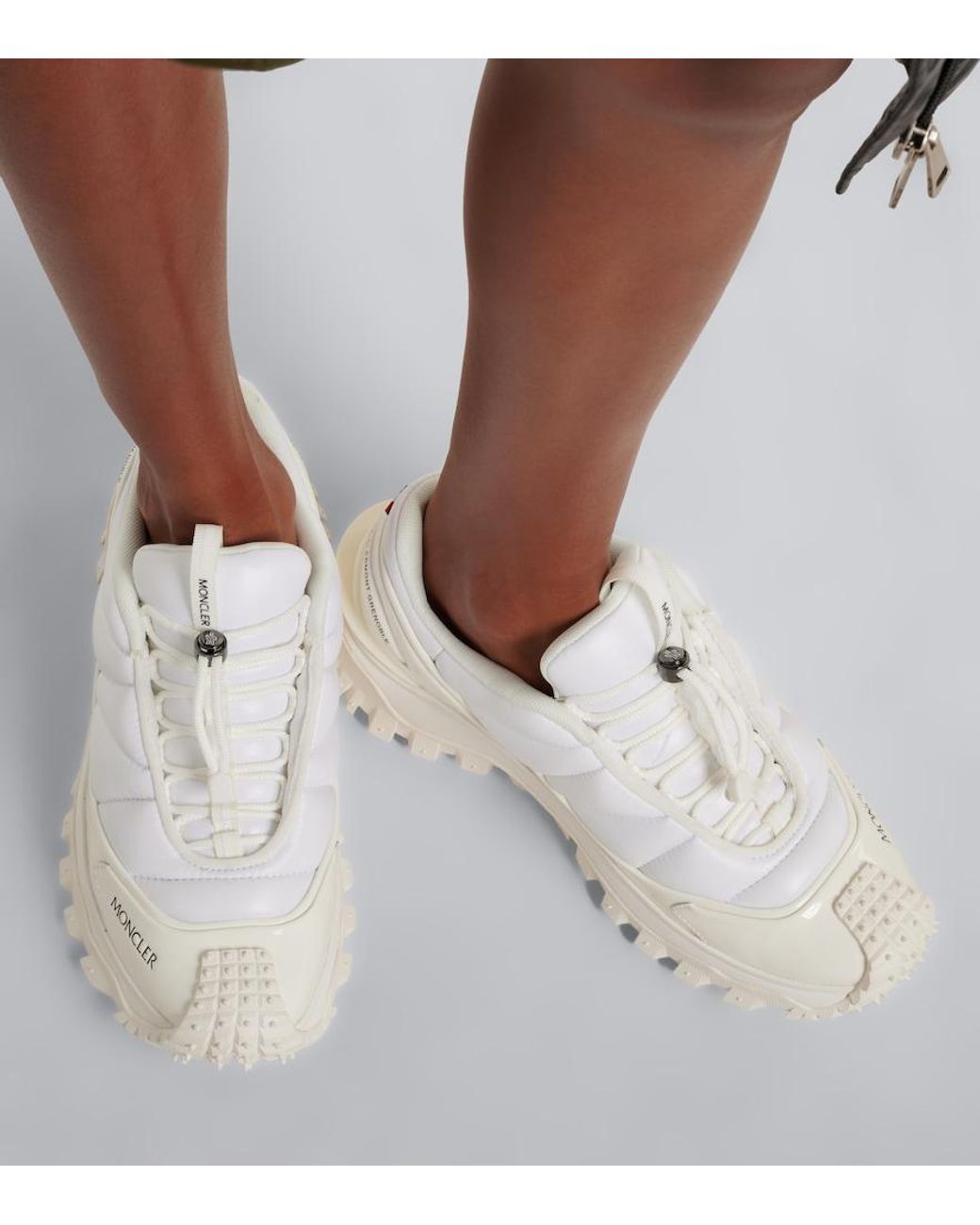 Moncler White Trailgrip Puffer Leather-Trimmed Sneakers