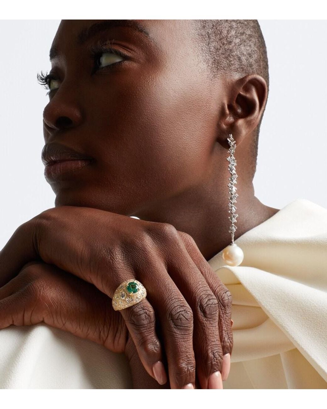 Suzanne Kalan White 18Kt Ring With Diamonds And Emerald