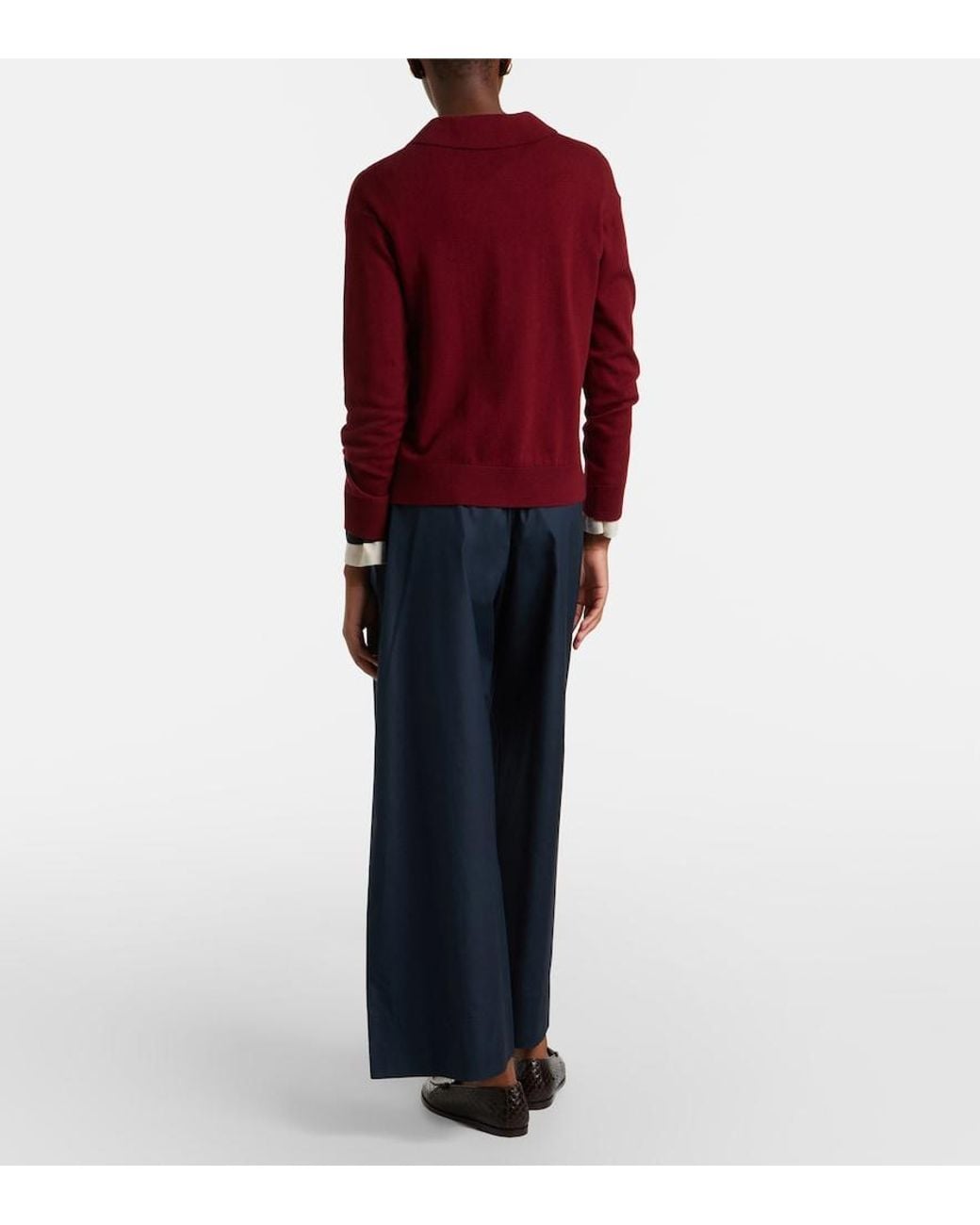 Max Mara Blue Cotton Cropped Wide-Leg Pants