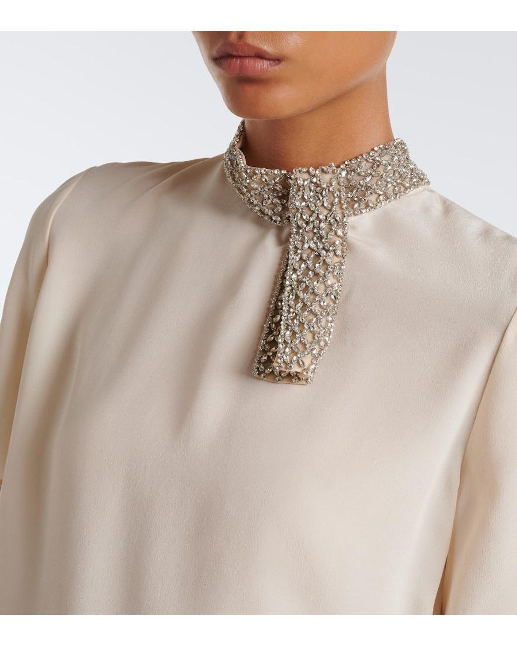 Valentino Natural Embellished Silk Crepe De Chine Top