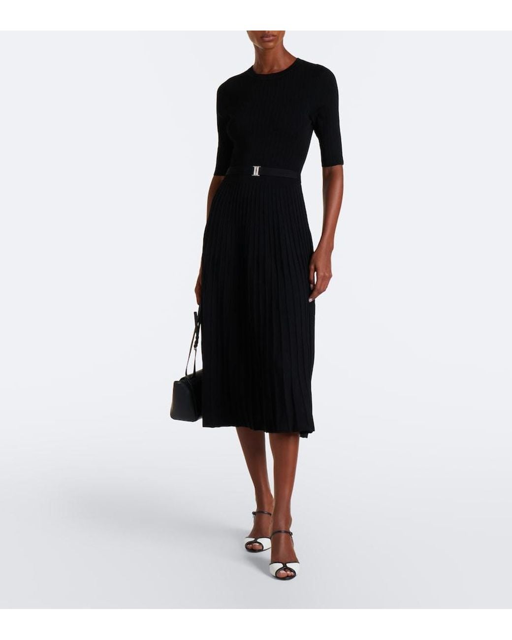Veronica Beard Black Elthea Belted Ribbed-Knit Midi Dress
