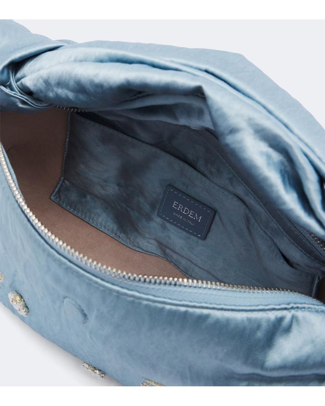 Erdem Blue Bloom E/W Satin Top-Handle Bag