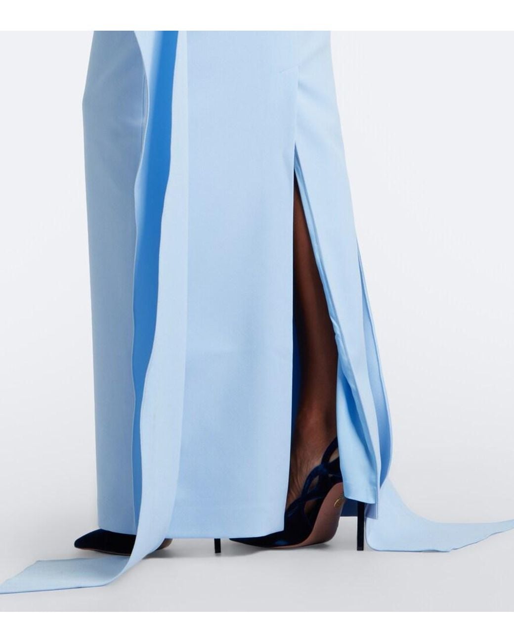 Safiyaa Blue Zetta Draped Off-Shoulder Crepe Gown
