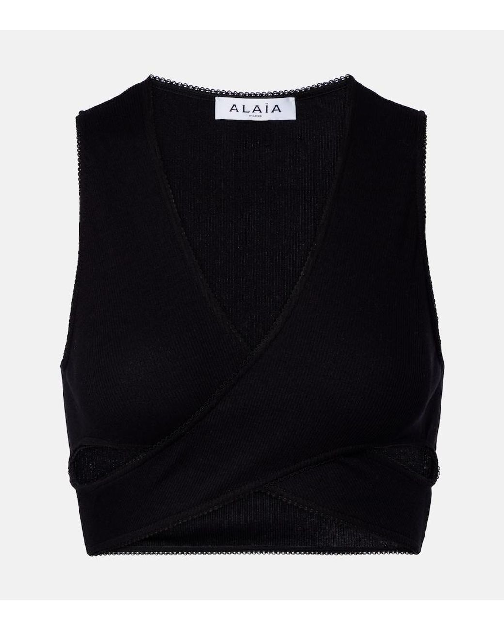 Alaïa Black Ribbed-Knit Jersey Crop Top