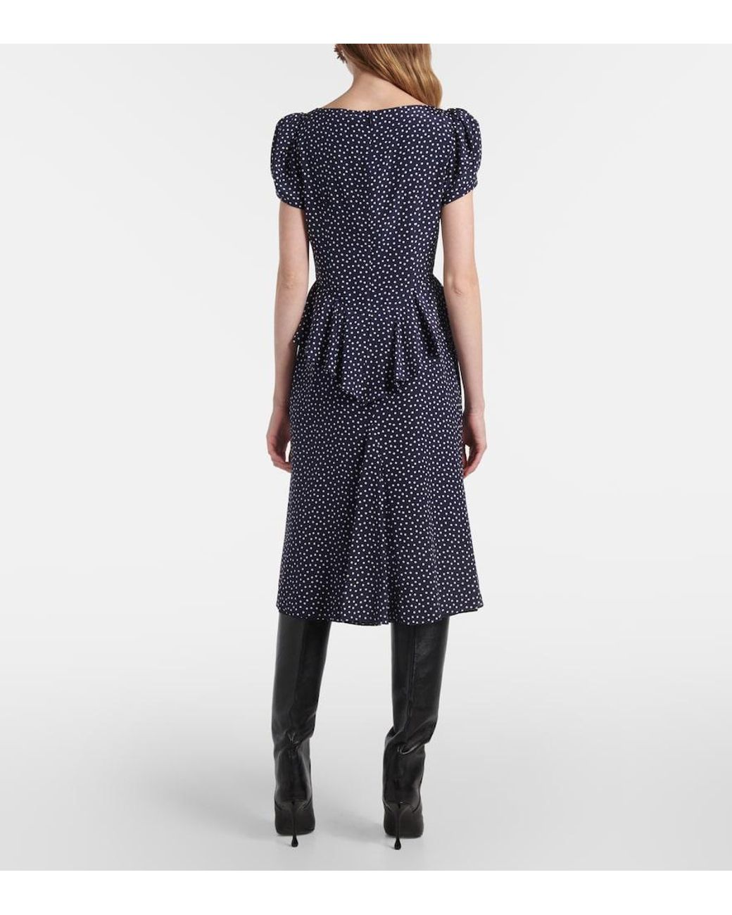 Alessandra Rich Blue Polka-Dot Silk Midi Dress
