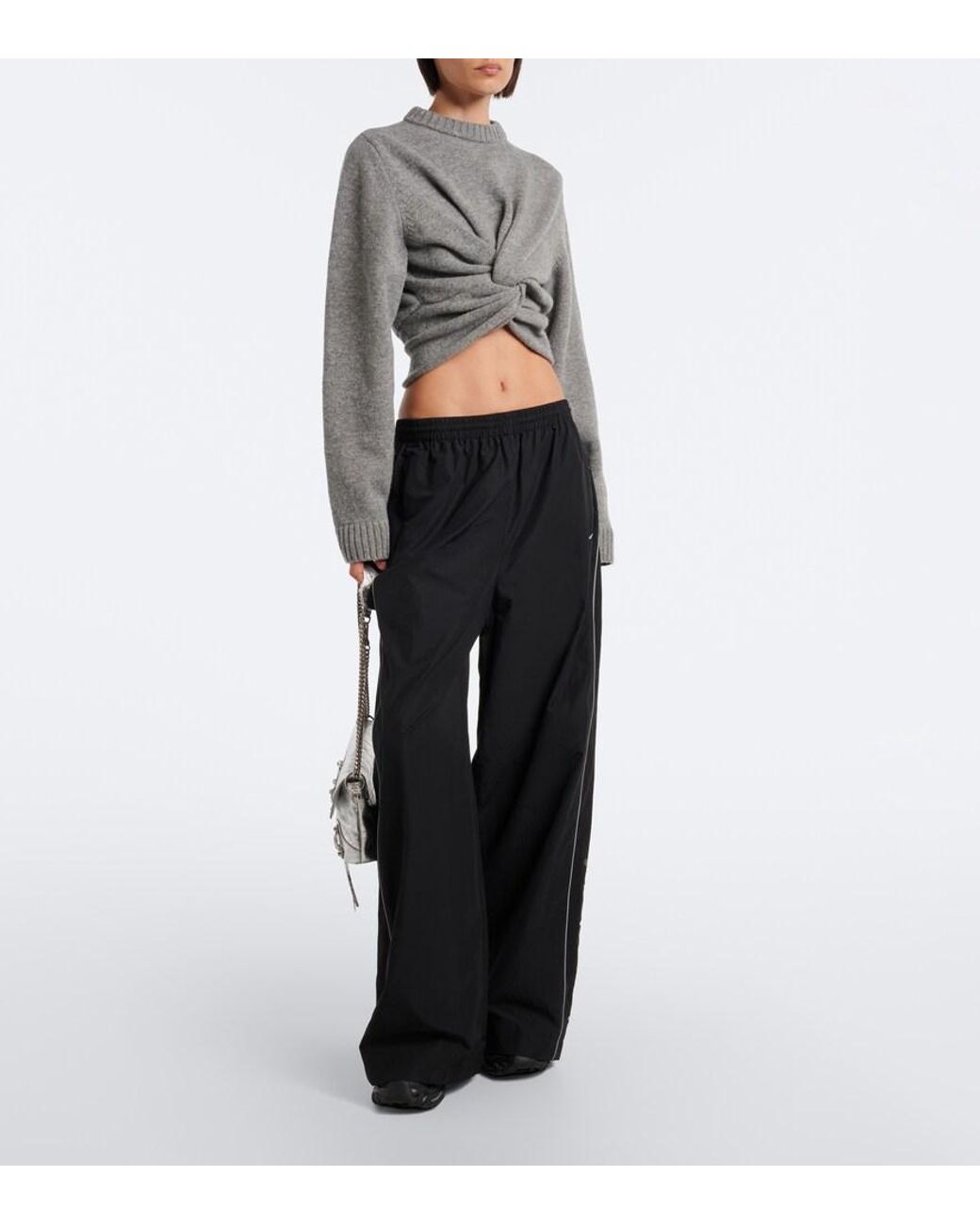 Balenciaga Gray Cropped Gathered Wool Sweater