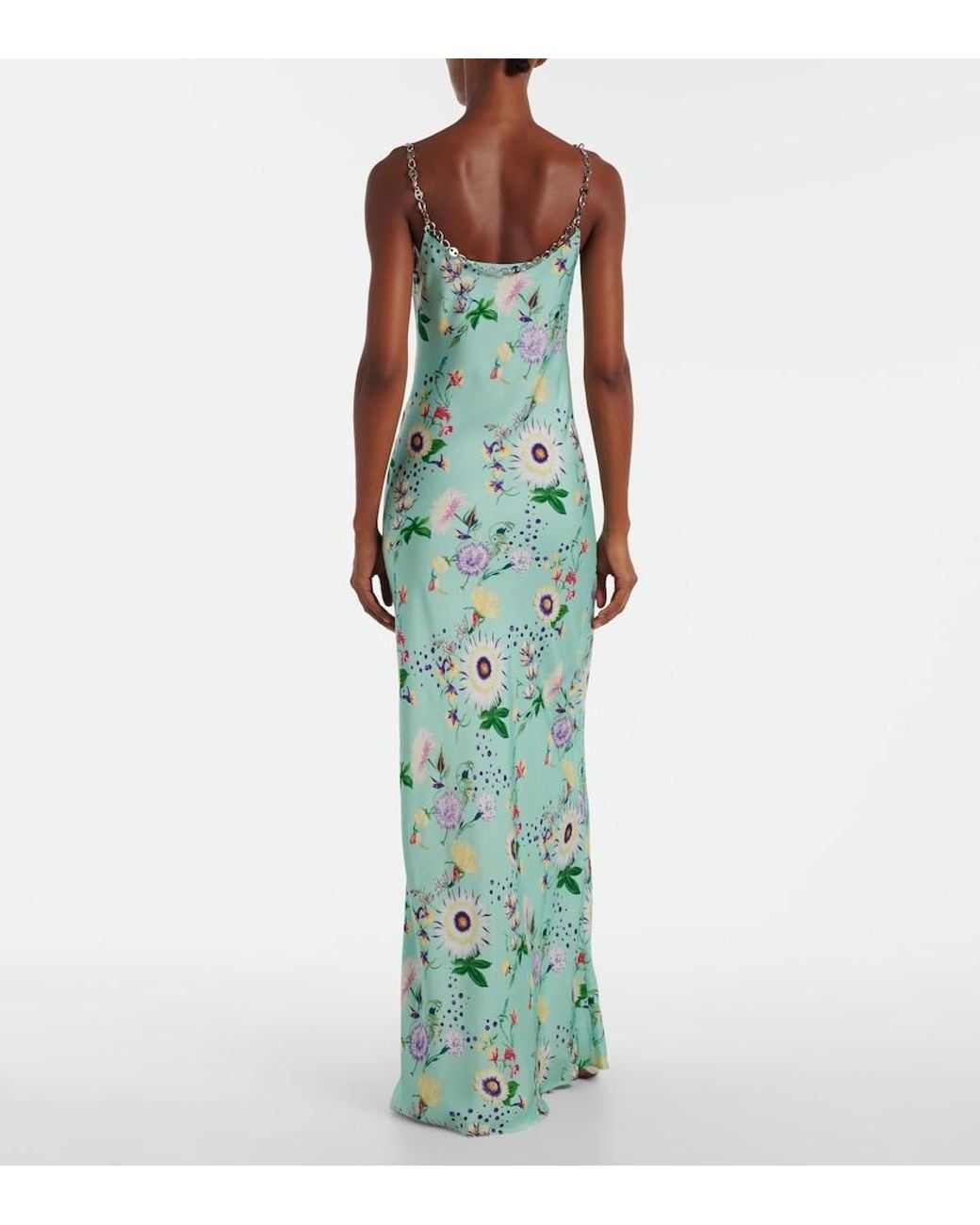 Rabanne Green Chain-Detail Floral Maxi Dress