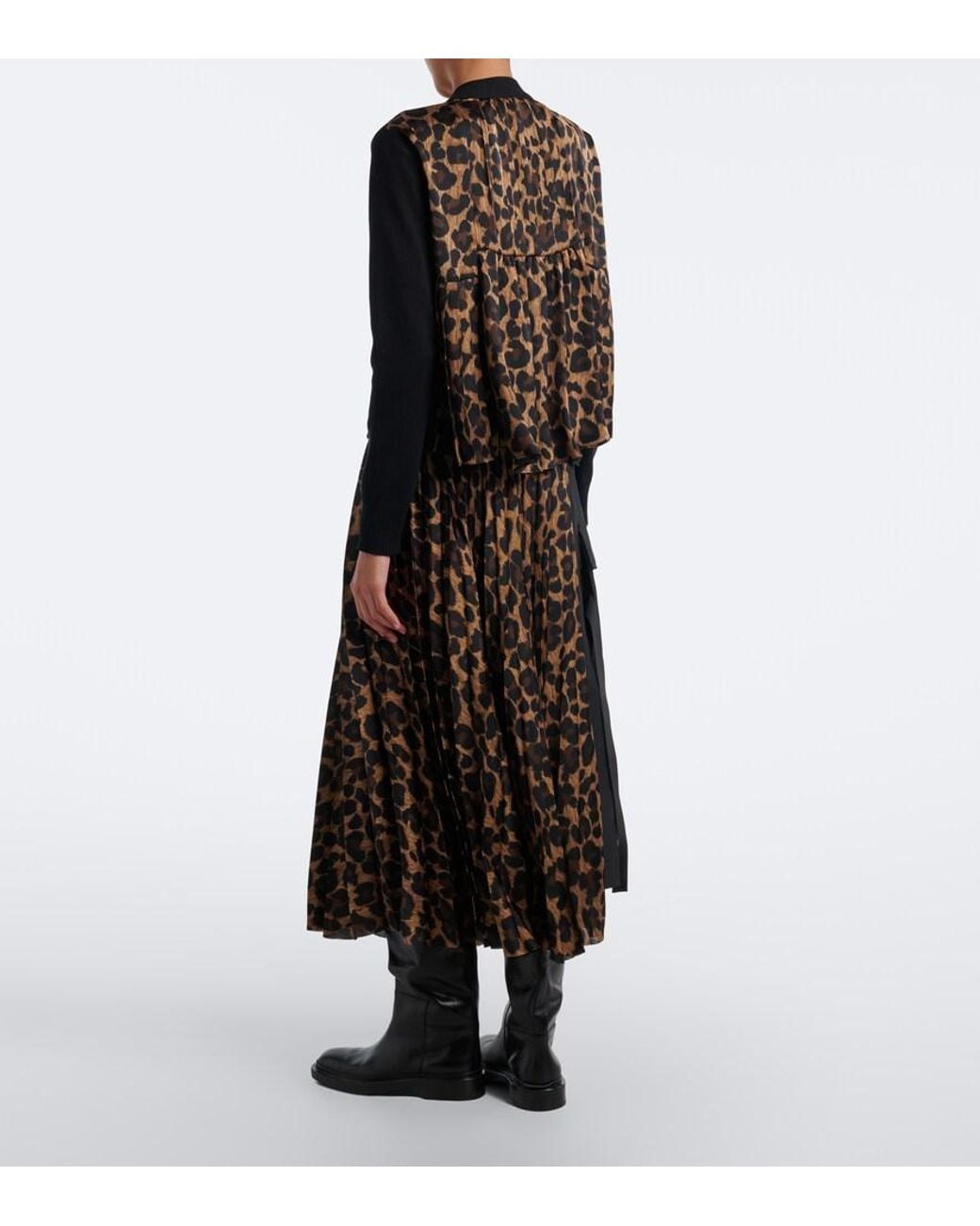 Sacai Black Paneled Leopard-Print Midi Skirt
