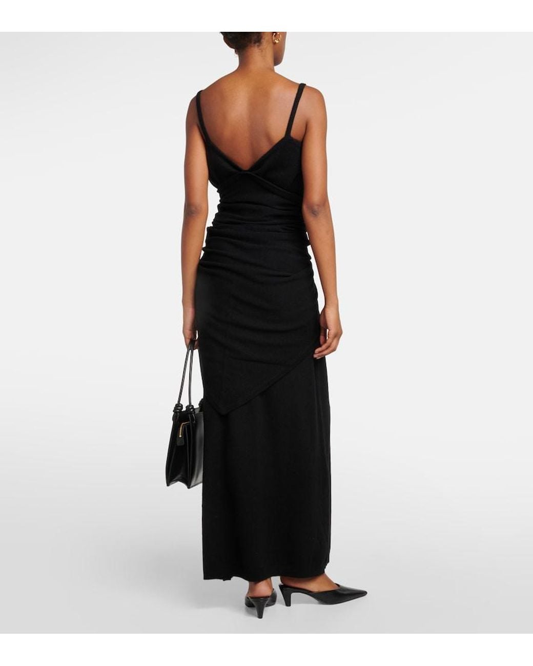 Totême Black Scarf-Detail Cashmere Maxi Dress