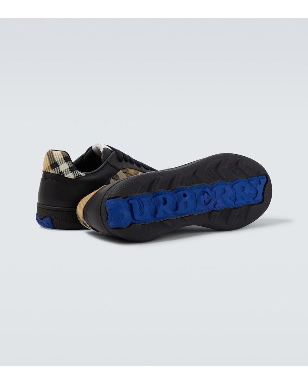 Burberry Black Terrace Check Leather Sneakers for men