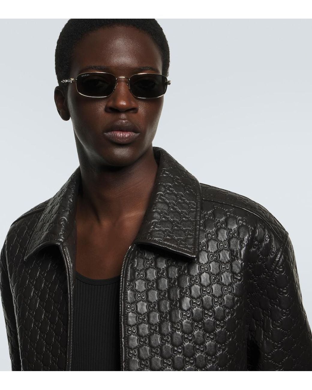Gucci Green Bamboo Rectangular Sunglasses for men