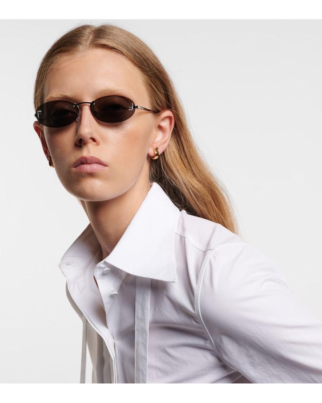 Fendi Gray First Crystal Oval Sunglasses