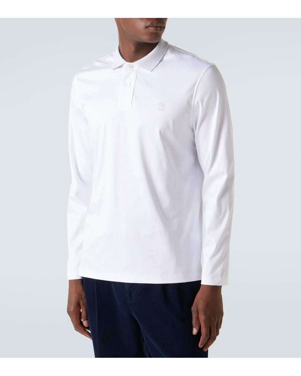 Brunello Cucinelli White Cotton Polo Shirt for men